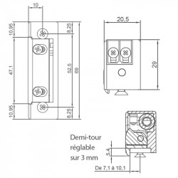 Dimensions de la gâche électrique Izyx 33X11