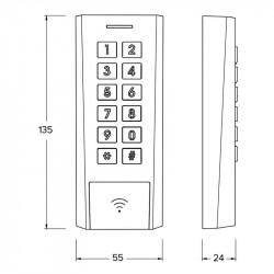 Dimensions du clavier et lecteur RFID Izyx AXK420C2MS
