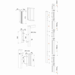 Dimensions du set de deux ventouses électromagnétiques, avec profil en aluminium Locinox P00010731-SILV