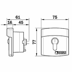 Dimensions du sélecteur à clé d'extérieur à encastrer Roger Technology R85/60IAE