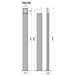 Dimensions de la colonne pour photocellules  G90/F2ES - G90/F4ES Roger Technology CRA100